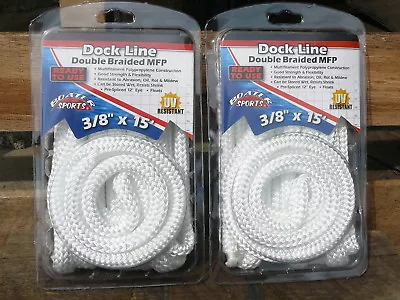 2 NEW 3/8  X 15' Double Braid White MFP Dock Lines FLOATING Boat Mooring Rope • $18