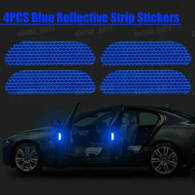 4x Blue Reflective Sticker Strip Car Door Handle Safety Warning Tape Accessories • £2.41