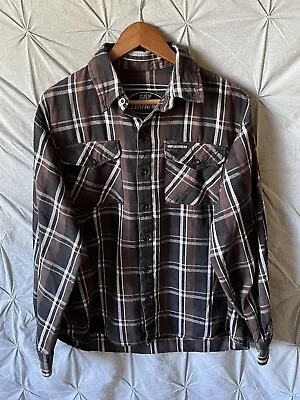 Hot Leathers Biker Flannel Brown Plaid Mens Size XL 23” Pit To Pit  • $30