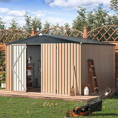 AECOJOY 4'x6'/ 6'x8' Outdoor Metal Storage Shed For Garden Tools Lockable Door  • $129.99