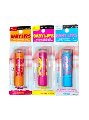 3 Pc Maybelline Baby Lips Moisturizing Lip Balm Cherry MePink Punch & Quenched • $14.99