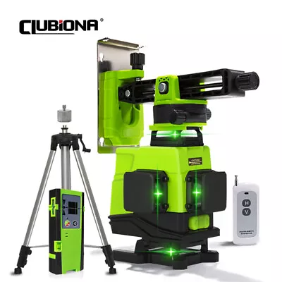 CLUBIONA 4D 16 Line Green Laser Level W/ Remote Control Laser Detector Tripod UK • £191.95