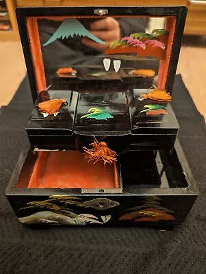 Vintage Japanese Musical Trinket Jewelry Box Lacquer Mt Fuji • £25