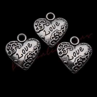 15 Pcs - Tibetan Silver 19mm   LOVE   Heart Pendants Jewellery Gift Charm Q50 • £2.30