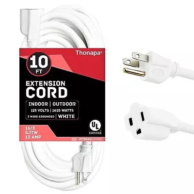 10 Ft White Extension Cord - 16/3 Durable Outdoor Electrical Cable • $10.99