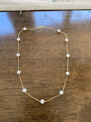 $195 • Buy New 14k RCI Gold Chain With Pearls By The Yard Station Necklace 16 