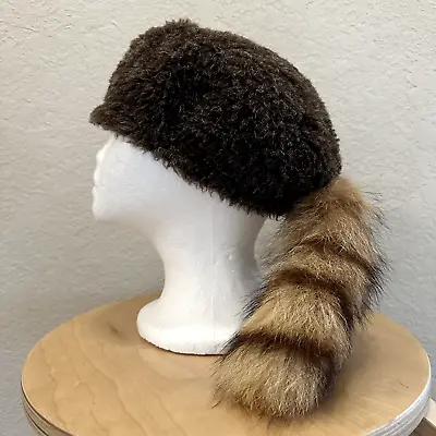 Faux Fur Raccoon Hat W/Tail Made In USA • $12