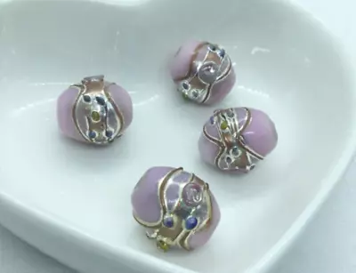 4 Glass Decorated Lampwork Venetian Wedding Beads Oval Pink 15mm X 12mm Appr • £3.30