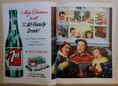 1951 Double Page Magazine Ad For 7Up Soda - All Family Drink Christmas Carolers • $3.46