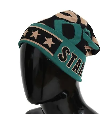 DOLCE & GABBANA Hat Green Black Wool DG Logo Stars Beanie Accessory Men One Size • $132