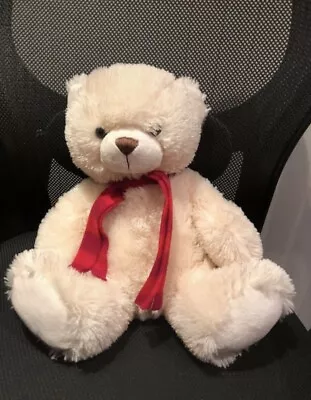 KEEL TOYS 30cm Cream Bear With Red Scarf Soft Toy Plush Teddy • £2.99