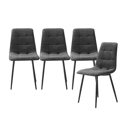 Levede 4x Dining Chairs Kitchen Velvet Chair Lounge Room Retro Padded Seat Grey • $219.99