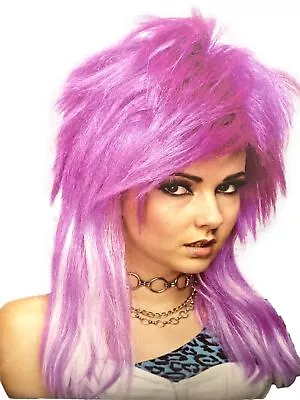 Halloween Womens Purple Glam Punk Rocker Long Wig • $12.99