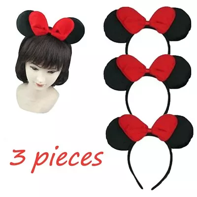 3pieces Red Bow Mouse Ears Headband Mickey Birthday Party Theme Park Costume  • $7.88