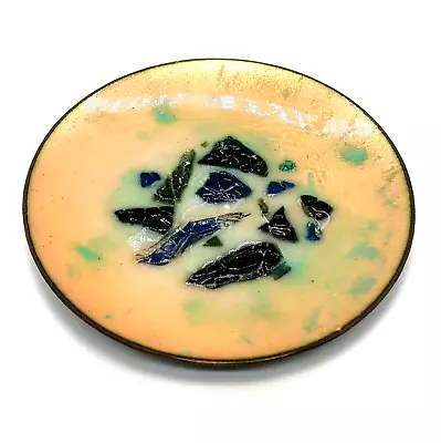 Enamel Copper & Glass Chip MCM Dish Trinket Bowl 4 1/8  Dia. VG Cond. Handmade • $16.99