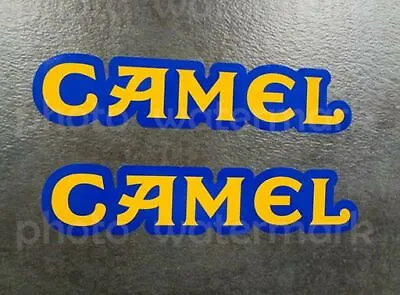 2x CAMEL Text Stickers Vinyl Decal Calcomanias MX MotoGP Smoking SCCA Sponsor  • $6.99