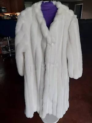 Vintage Faux Fur Full Length Coat Classy Mob Wife Jacket Monterey Cream Ivory 1X • $99