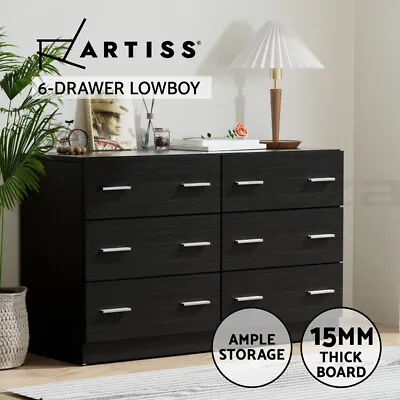 Artiss 6 Chest Of Drawers Dresser Tallboy Storage Cabinet Bedroom Black VEDA • $169.95
