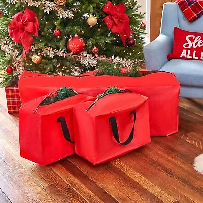 £9.95 • Buy 3pc Large Christmas Xmas Tree, Decorations & Lighting Storage Zip Bag
