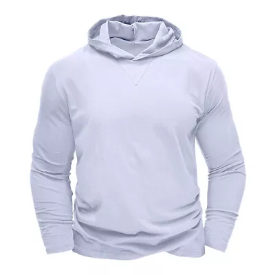 Mens Hoodie Slim Fit Casual Long Sleeve Solid T-Shirt Gym Sports Muscle Tops • $16.40