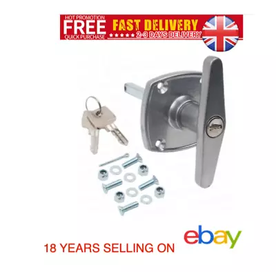 New Birtley Easy Fix 4 Hole Garage Door Lock T Bar Locking Front Fixing Silver • £16.95