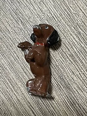 VINTAGE METAL DACHSHUND DOG FIGURINE MINIATURE 1.4” Tall • $20