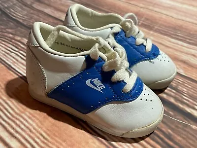 Vtg Baby NIKE Sport Tennis Shoes White Blue Low Top Sneaker SIZE 2.5 Saddle • $32.25