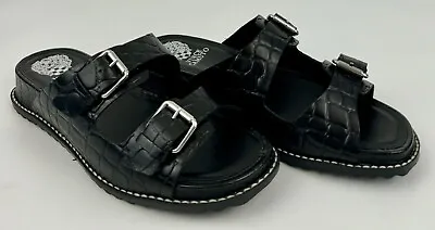 NEW Vince Camuto Franki Double Strap Leather Slide Sandal 7.5M Black Croco Women • $29.90