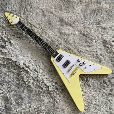 Factory Cream Yellow Flying V 70s Electric Guitar HH Pickups Mahogany Body • $308