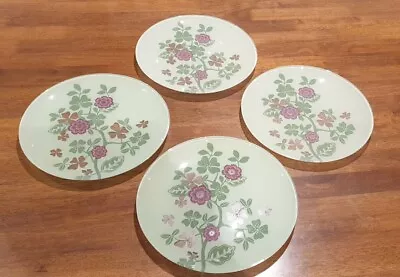 ×4 Retro IKEA 2012 Ideell Glass Floral Glass Dinner Plates Green/Clear/Pink 27cm • $59.90