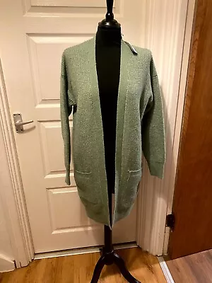 George Women's Sweater Sage Green Medium Cardigan Open Front Long Sleeve Pockets • £9.99