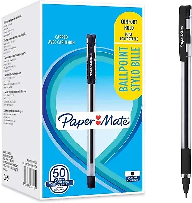 Papermate Ballpoint Pens Black Ink Medium Tip X50 Box School Office Biro 0.7mm • £9.99