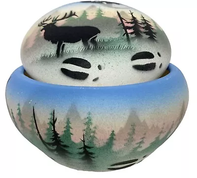 Pottery Jar Trinket Bowl Elk Deer Eagle Mountain Wilderness Alaska Cottage Core • $17.50