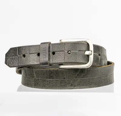 Black Faded Real Checked Pattern Leather Belt Size S/M • £14.95