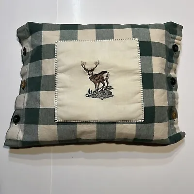 Embroidered Deer Stag Elk European Hunting Lodge Cabin Lake Throw Pillow Cover • $20.30