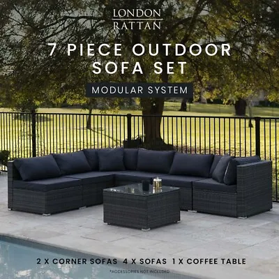 $939 • Buy LONDON RATTAN Outdoor Lounge Setting 6 Seater 7pc Modular Sofa Furniture Wicker