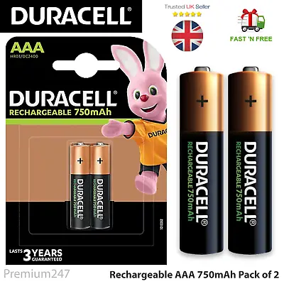 2 X Duracell AAA 750 MAh Rechargeable Batteries NiMH ACCU LR03 HR03 DC2400 Phone • £5.19