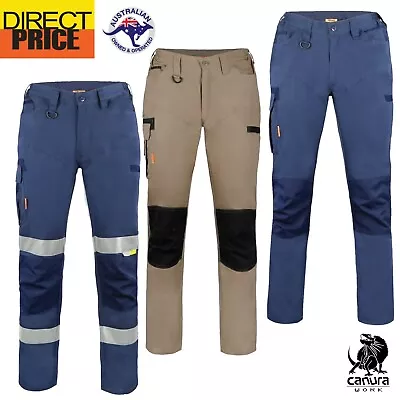 Cargo Work Pants Canura Men Flexible Durable Cotton 8 Pockets Elastic Side Tape • $29.66