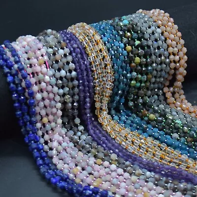 Natural Gemstone Double Tip FACETED Round Beads - 5mm X 6mm - Various Gemstones • £22.99