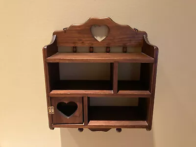 Vintage Wooden Wall Display Shelf W/Cut Out Hearts Door Pegs & Spindles • $18