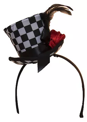 Checkered Mini Top Hat Headband With Feathers & Flower • $9.95