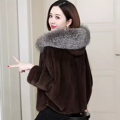 Mink Fur Coat Women's Short Winter New Hooded Casual Faux Mink Fur Coat Sz • $112.41