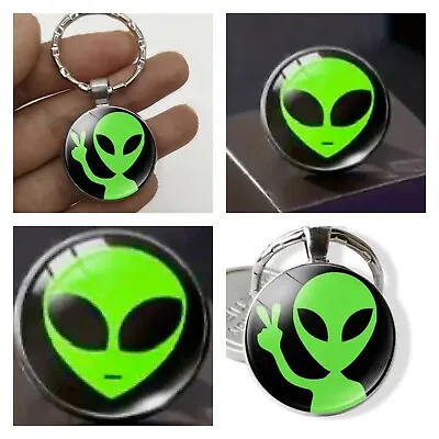 New: UFO Collection: Retro Round Alien Key Chain & Alien Head Pin (2 Pieces) • $4.99