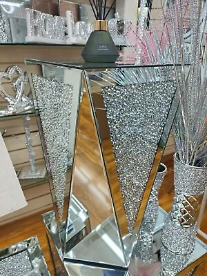 60x40 Mirrored Crushed Diamond Crystal Side End Table Stand Diamond  Design Glit • £124.99