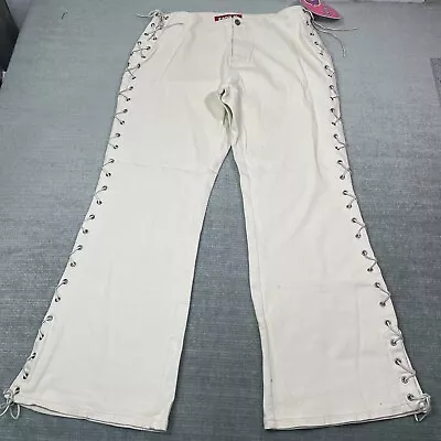 Vintage Y2K Zana Di Jeans Women 18 Beige Full Lace Up Flare Bratz Pants • $37.99
