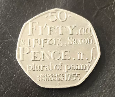 50p Coin Saxon Plural Of Penny Johnson’s 1755 Dictionary - Circulated Condition • £2.49