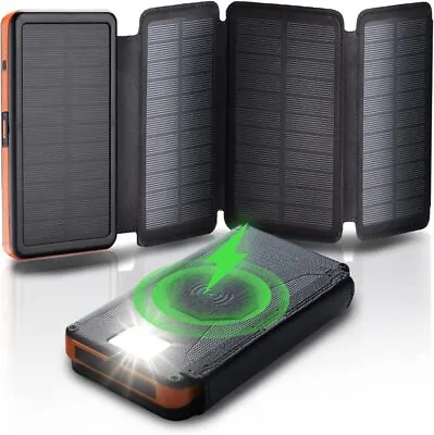 $55.99 • Buy X-DRAGON Solar Power Bank Qi Wireless Charger 25000mAh With 4 Solar Panels Water