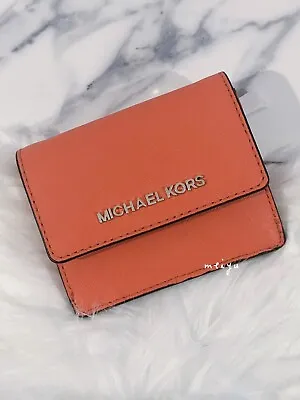 Michael Kors Jet Set Travel Card Case ID Key Holder Leather Tangerine NWT • $39.80