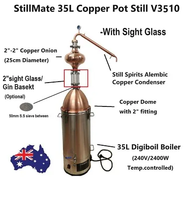 StillMate 35L Copper Pot Still Kit V3510 With Copper Dome & Onion Whisky Making • $586.51