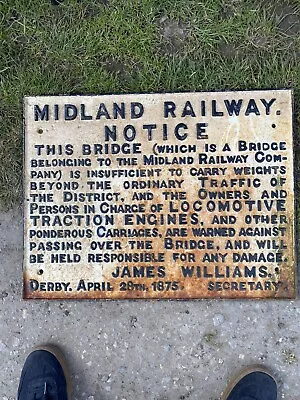 Large Heavy Vintage Midland Notice Railway Bridge Sign Plaque Railwayana • £95